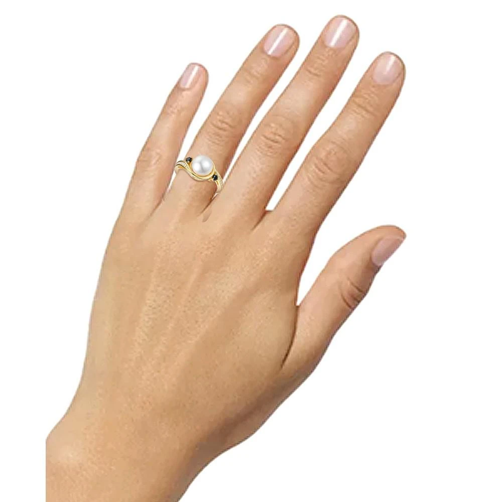商品Macy's|Cultured Freshwater Pearl (8mm), Onyx, & Diamond (1/20 ct. t.w.) Ring in 10k Gold,价格¥4420,第2张图片详细描述