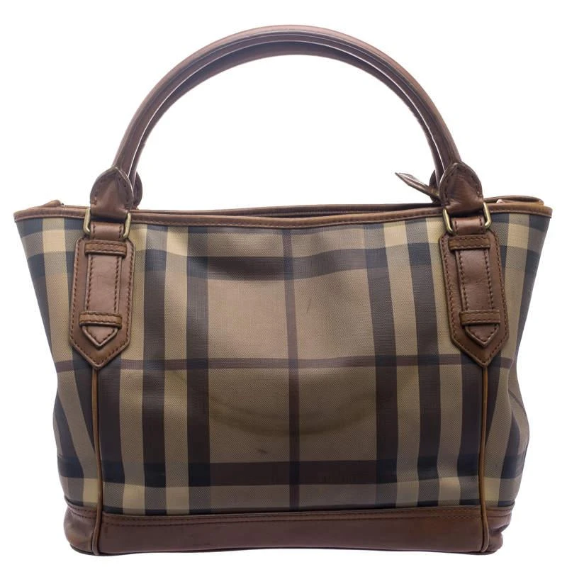 商品[二手商品] Burberry|Burberry Brown Smoke Check PVC and Leather Tote,价格¥1541,第1张图片