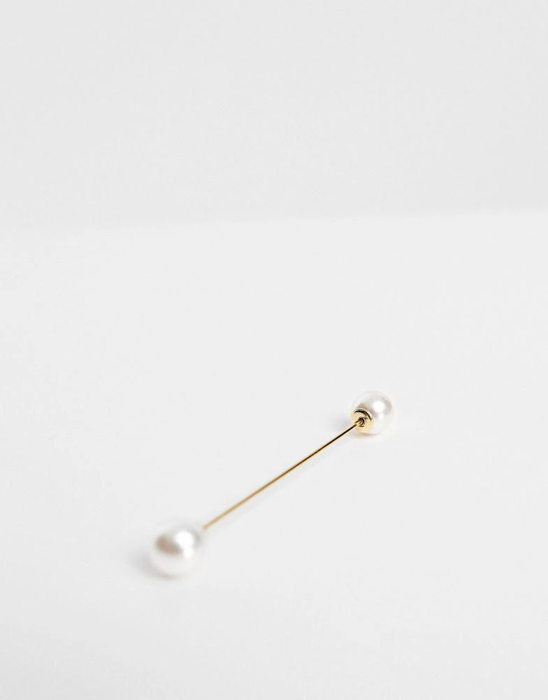 商品ASOS|ASOS DESIGN wedding suit pin with pearl detail in gold tone,价格¥48,第4张图片详细描述
