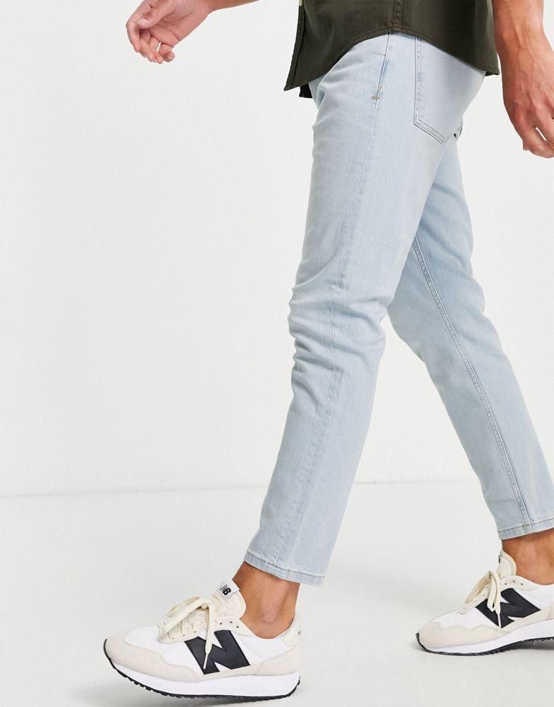 Topman stretch tapered jeans in light wash tint商品第4张图片规格展示
