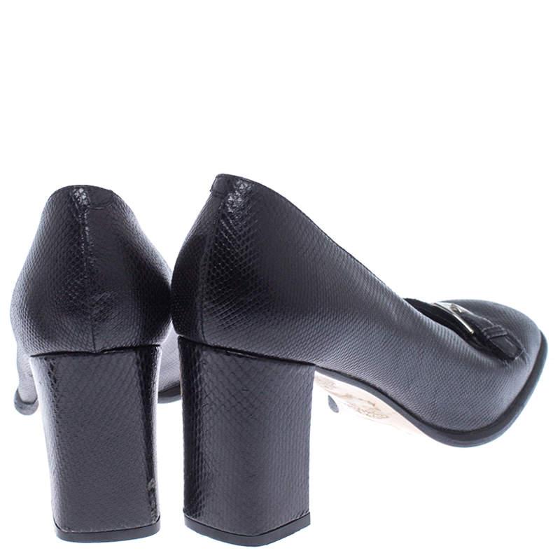 Bally Black Buckle Lizard Leather Block Heel Pumps Size 39商品第5张图片规格展示