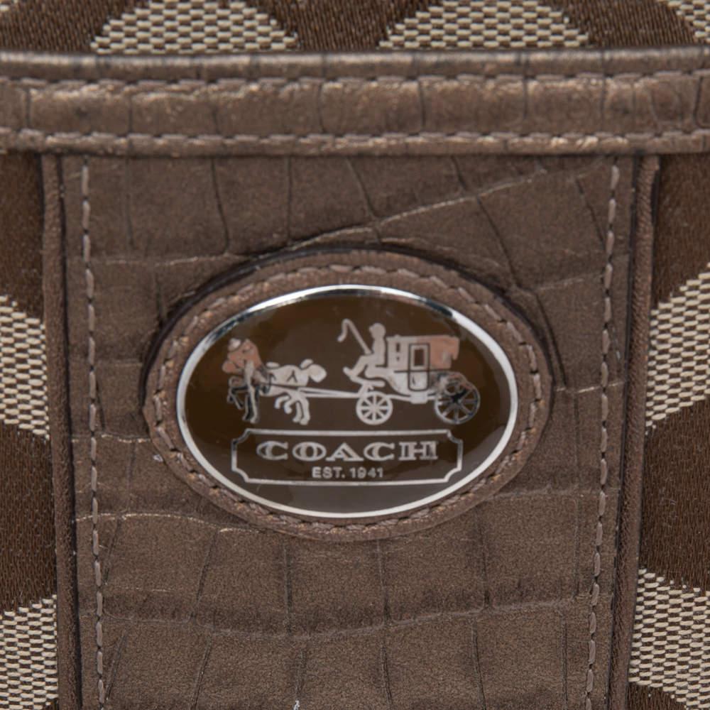 Coach Beige/Brown Signature Canvas and Croc Embossed Leather Swingpack Messenger Bag商品第5张图片规格展示
