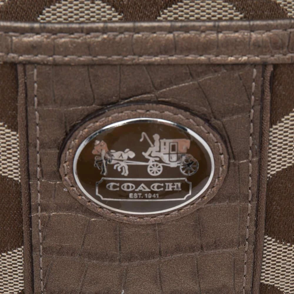 商品[二手商品] Coach|Coach Beige/Brown Signature Canvas and Croc Embossed Leather Swingpack Messenger Bag,价格¥821,第5张图片详细描述