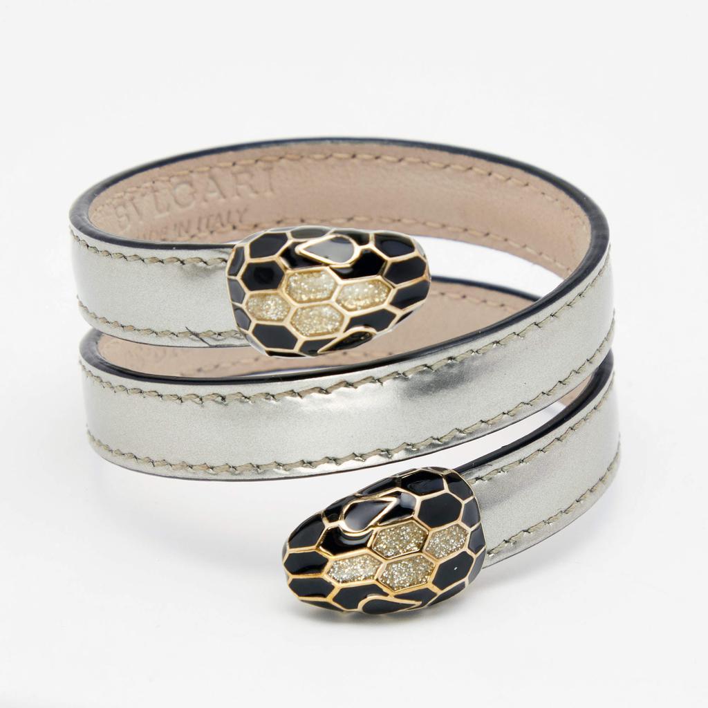商品[二手商品] BVLGARI|Bvlgari Serpenti Forever Silver Leather Cleopatra Wrap Bracelet,价格¥2738,第1张图片
