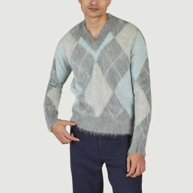 商品AMI|Argyle Pullover HEATHER GREY AQUA IVORY AMI PARIS,价格¥2649,第1张图片