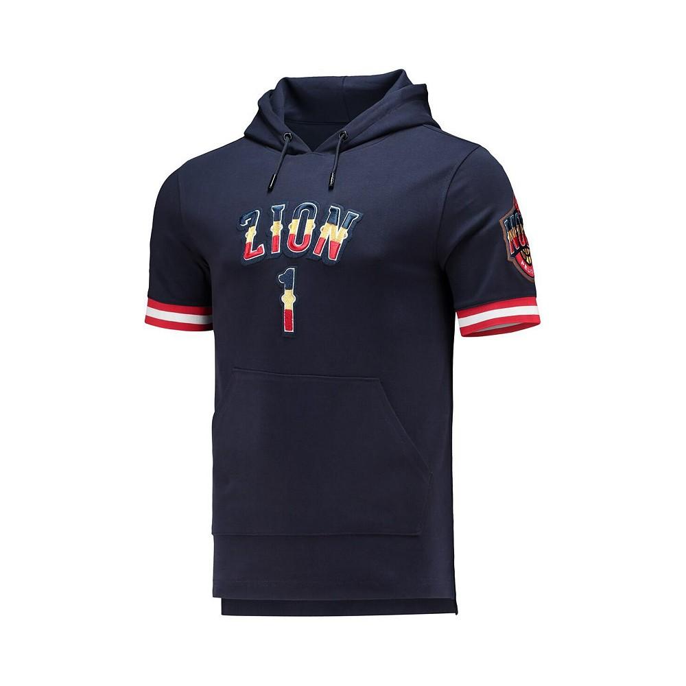 Men's Zion Williamson Navy New Orleans Pelicans Name and Number Short Sleeve Pullover Hoodie商品第3张图片规格展示