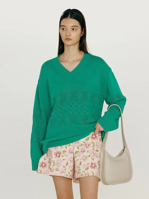 商品AND YOU|AIEA V-Neck Knit Top (Jade Green),价格¥839,第1张图片