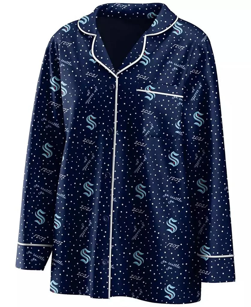 商品WEAR by Erin Andrews|Women's Deep Sea Blue Seattle Kraken Long Sleeve Button-Up Shirt and Pants Sleep Set,价格¥337,第2张图片详细描述