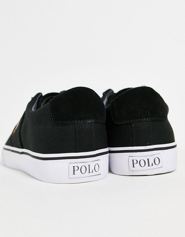 商品Ralph Lauren|Polo Ralph Lauren canvas sayer trainer in black with multi pony logo,价格¥575,第6张图片详细描述