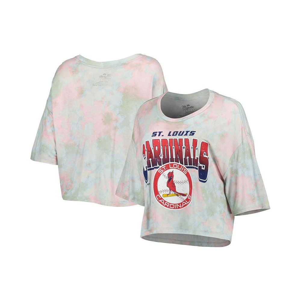 商品Majestic|Women's Threads St. Louis Cardinals Cooperstown Collection Tie-Dye Boxy Cropped Tri-Blend T-shirt,价格¥276,第1张图片