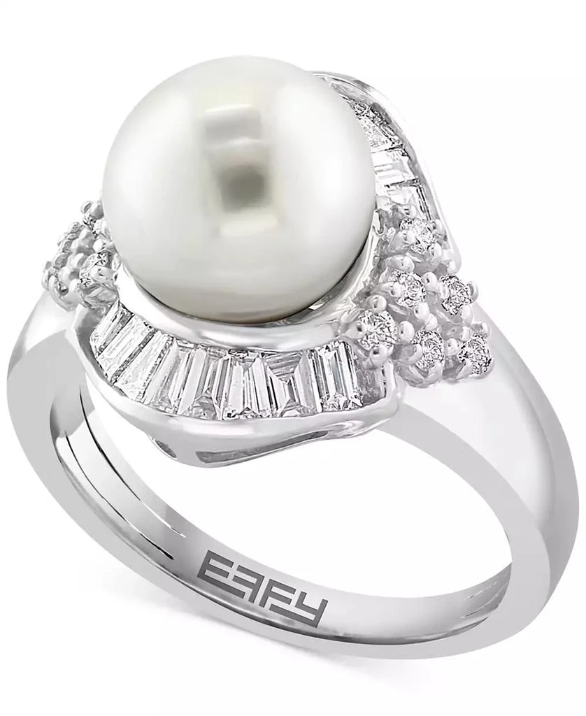 商品Effy|EFFY® Cultured Freshwater Pearl (11mm) & Diamond (1 ct. t.w.) Halo Ring in 14k White Gold,价格¥17654,第1张图片