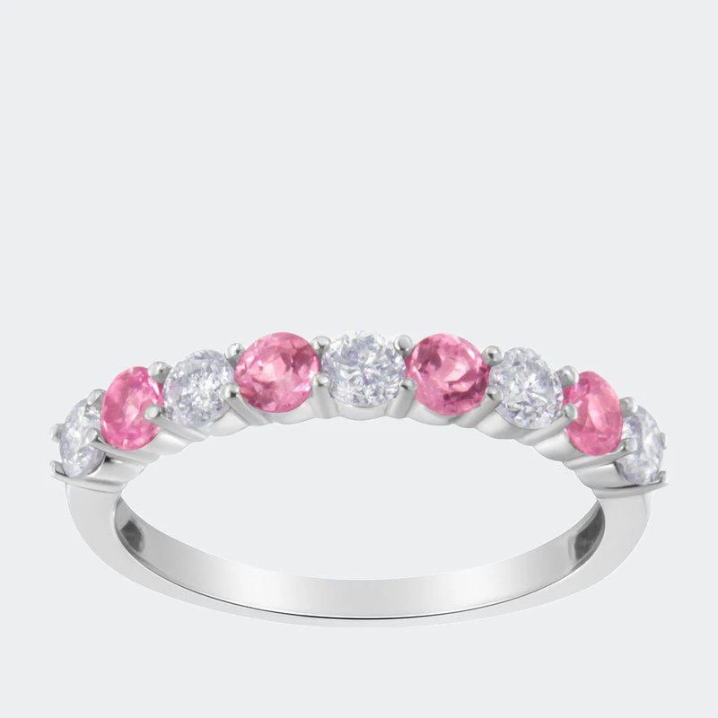 商品Haus of Brilliance|10KT White Gold Diamond and 3MM Created Pink Sapphire Gemstone Band Ring,价格¥9979,第1张图片