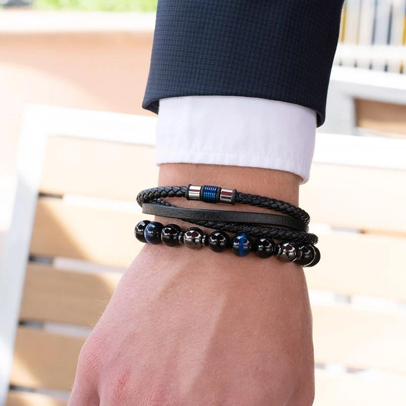 商品Crucible Jewelry|Crucible Los Angeles 10mm Bead Stretch Bracelet Featuring Blue Tiger Eye, Shiny Black Onyx and Magnetic Hematite,价格¥277,第2张图片详细描述
