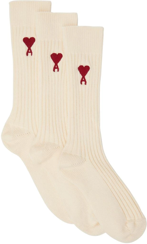 商品AMI|Three-Pack Off-White Ami de Cœur Socks,价格¥599,第1张图片