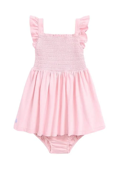 商品Ralph Lauren|Lauren Childrenswear Baby Girls Smocked Cotton Jersey Dress Bloomer,价格¥198,第1张图片