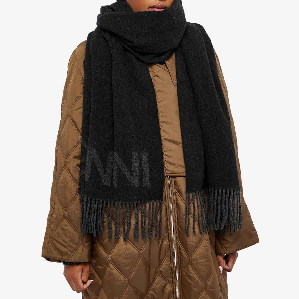 商品Ganni|GANNI Fringed Wool Logo Scarf,价格¥717,第2张图片详细描述