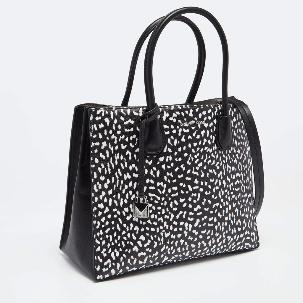 商品[二手商品] Michael Kors|Michael Kors Black/White Leopard Print Leather Large Mercer Tote,价格¥1345,第5张图片详细描述