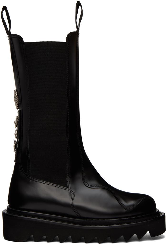 商品Toga Pulla|SSENSE Exclusive Black Leather Mid-Calf Chelsea Boots,价格¥3317,第1张图片