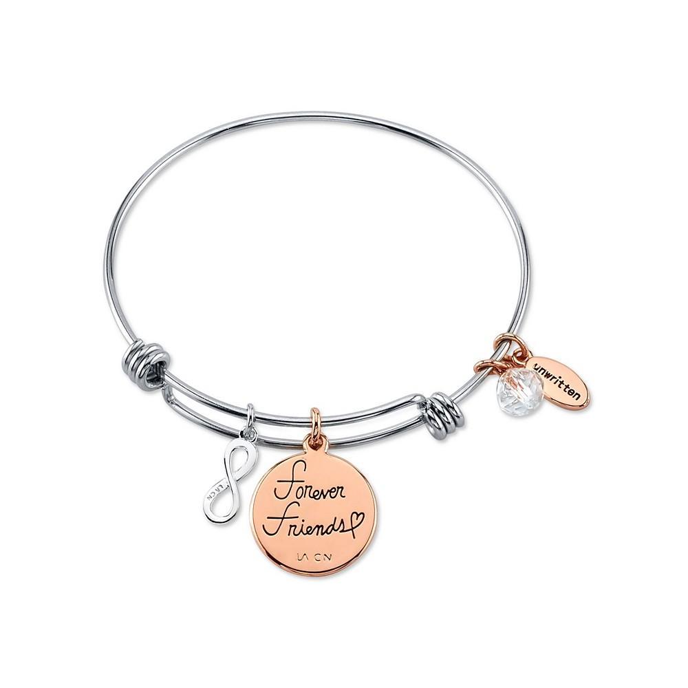 商品Unwritten|"Forever Friends" Infinity Bangle Bracelet in Stainless Steel & Rose Gold-Tone with Silver Plated Charms,价格¥102,第4张图片详细描述