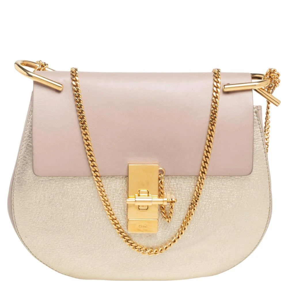 商品[二手商品] Chloé|Chloe Beige/Metallic Gold Leather Medium Drew Shoulder Bag,价格¥3143,第1张图片