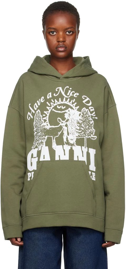 商品Ganni|Green Printed Hoodie,价格¥1166,第1张图片