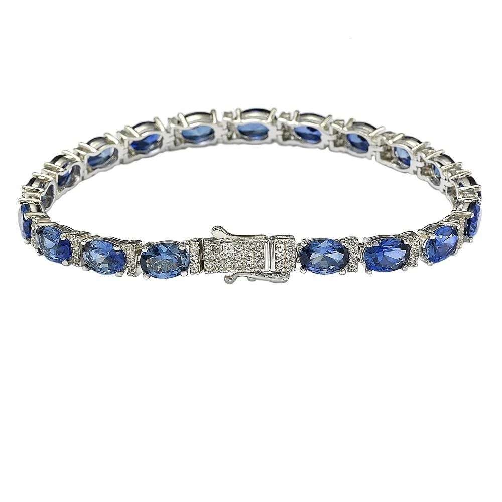 商品Suzy Levian|Sterling Silver Oval-Cut Blue Sapphire & Diamond Accent Tennis Bracelet,价格¥6333,第2张图片详细描述