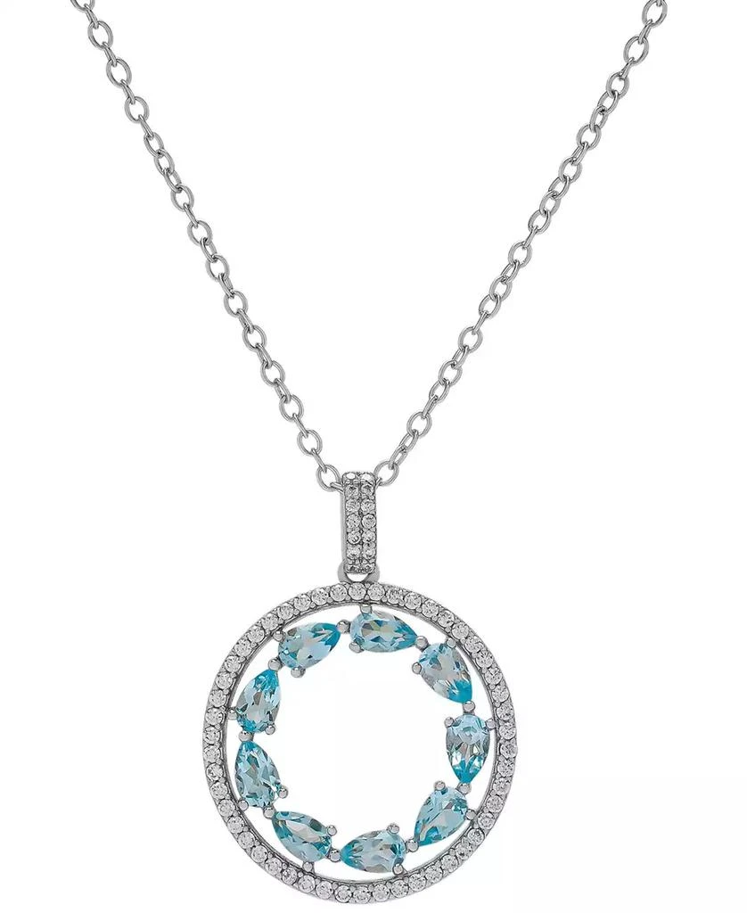 商品Macy's|Blue Topaz (1-7/8 ct. t.w.) & Lab-Grown White Sapphire (1/5 ct. t.w.) Double Circle 18" Pendant Necklace in Sterling Silver,价格¥449,第1张图片