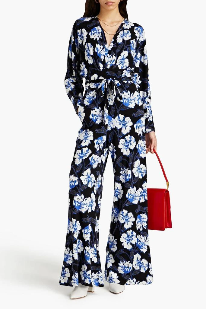 商品Diane von Furstenberg|Fanny floral-print Lyocell and wool-blend jersey wide-leg jumpsuit,价格¥1215,第2张图片详细描述