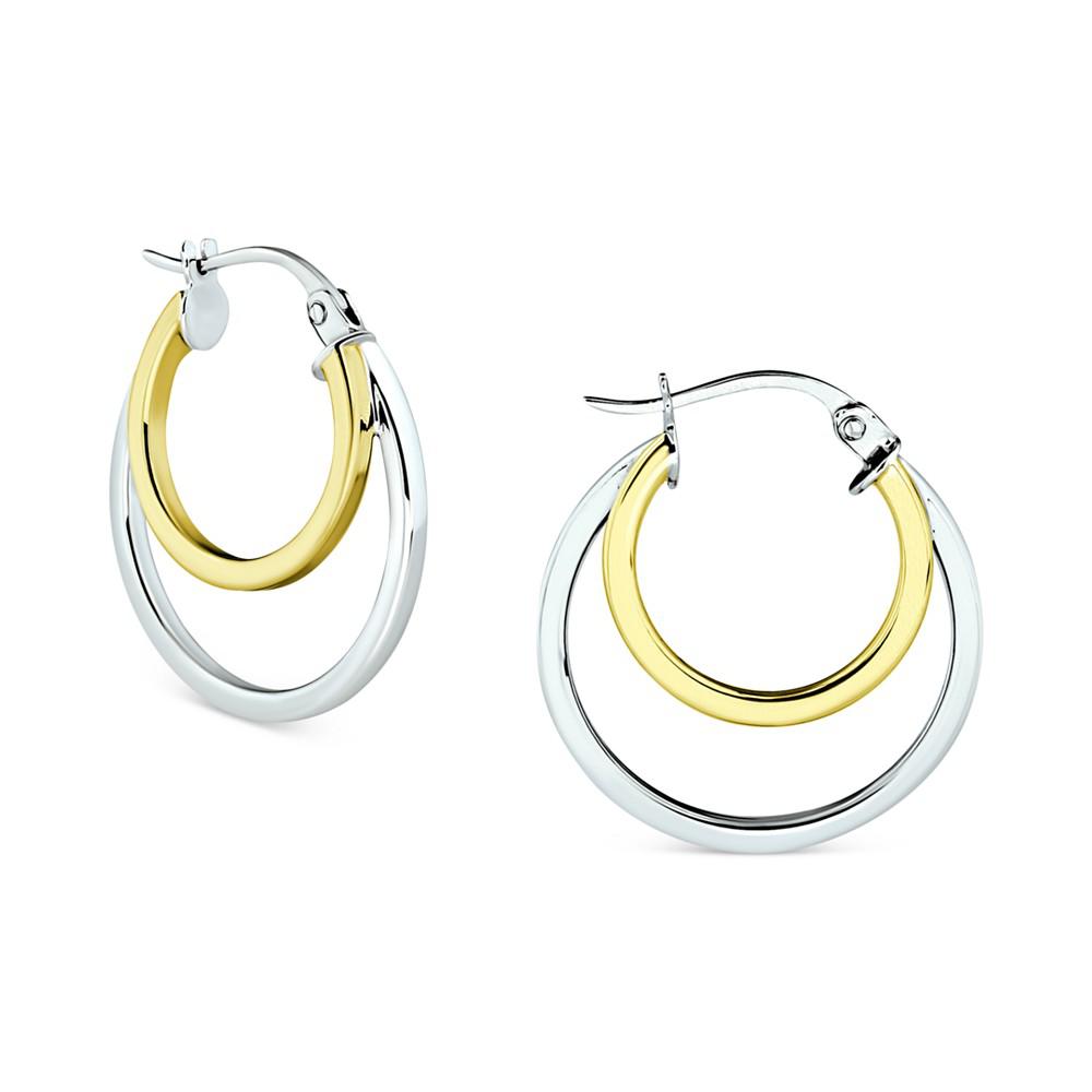 Double Hoop Earrings in Sterling Silver & 18k Gold-Plate, Created for Macy's商品第1张图片规格展示