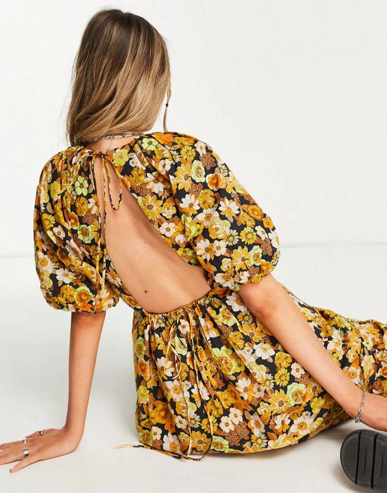 商品Topshop|Topshop 70's floral puff sleeve midi dress in multi,价格¥335,第4张图片详细描述