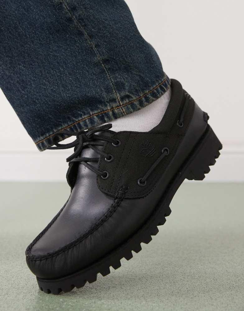Timberland Authentic 3 eye boat shoe in black leather – On Sale