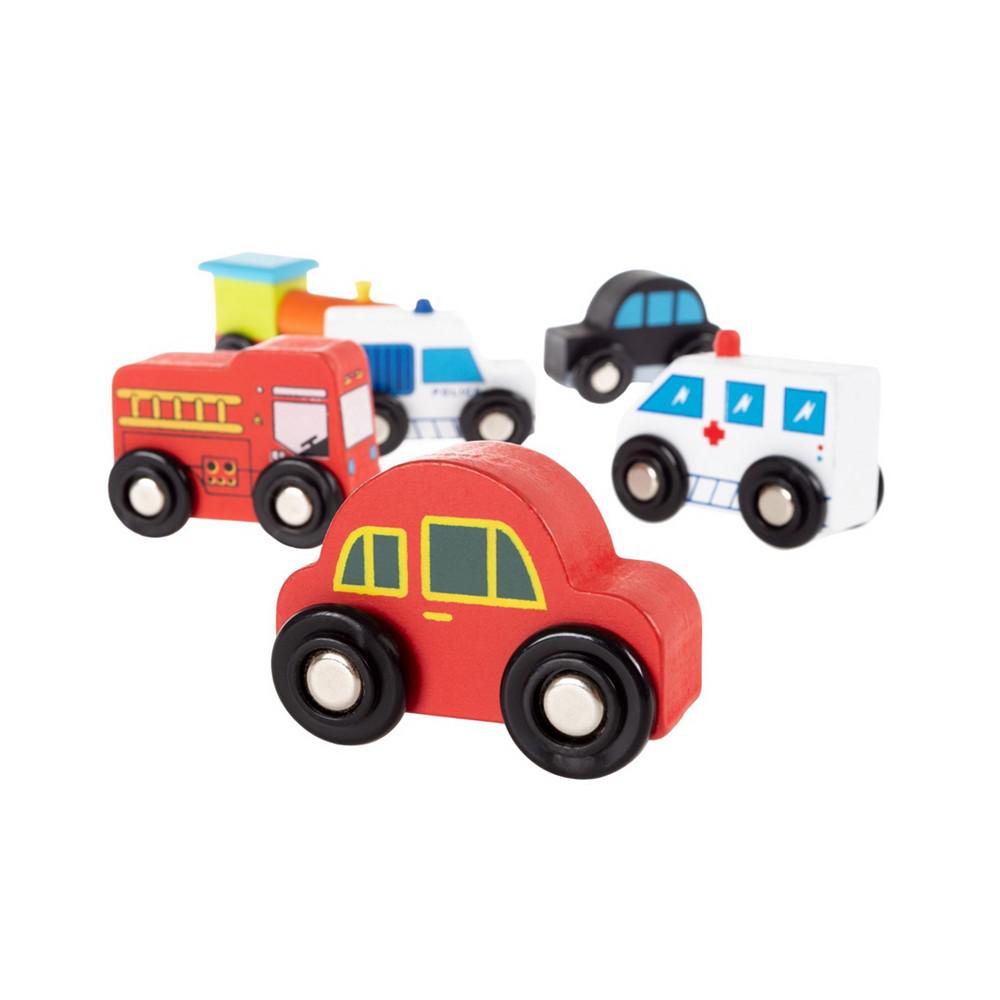 Hey Play Wooden Car Playset - Mini Toy Vehicle Set With Cars, Police And Fire Trucks, Train-Pretend Play Fun For Preschool Boys And Girls, 6 Pieces商品第5张图片规格展示