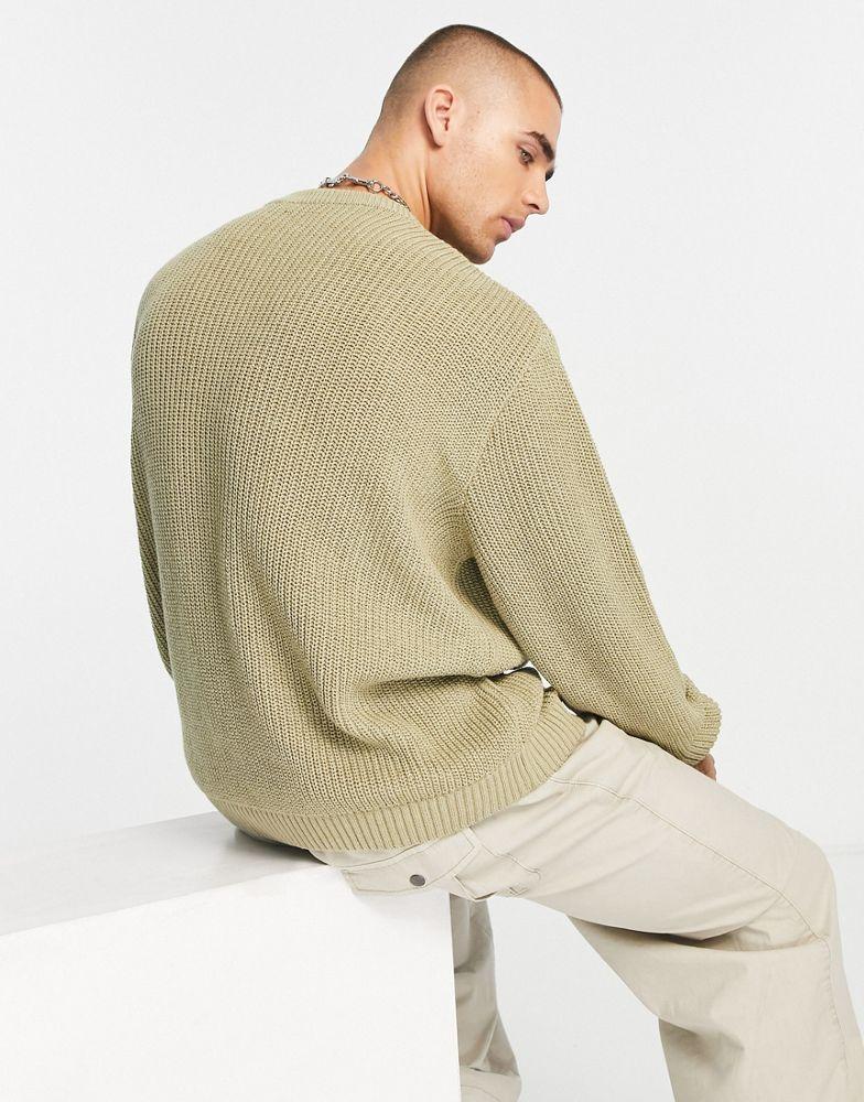 商品ASOS|ASOS DESIGN knitted oversized fisherman rib jumper in washed green,价格¥263,第4张图片详细描述