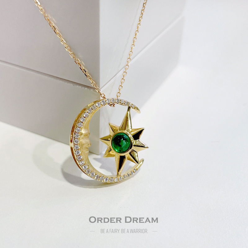 商品[国内直发] Order Dream|18K金钻石祖母绿星月项链,价格¥4306,第1张图片