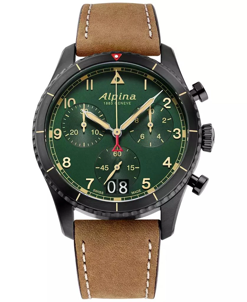 商品Alpina|Men's Swiss Chronograph Startimer Pilot Brown Leather Strap Watch 44mm,价格¥8183,第1张图片