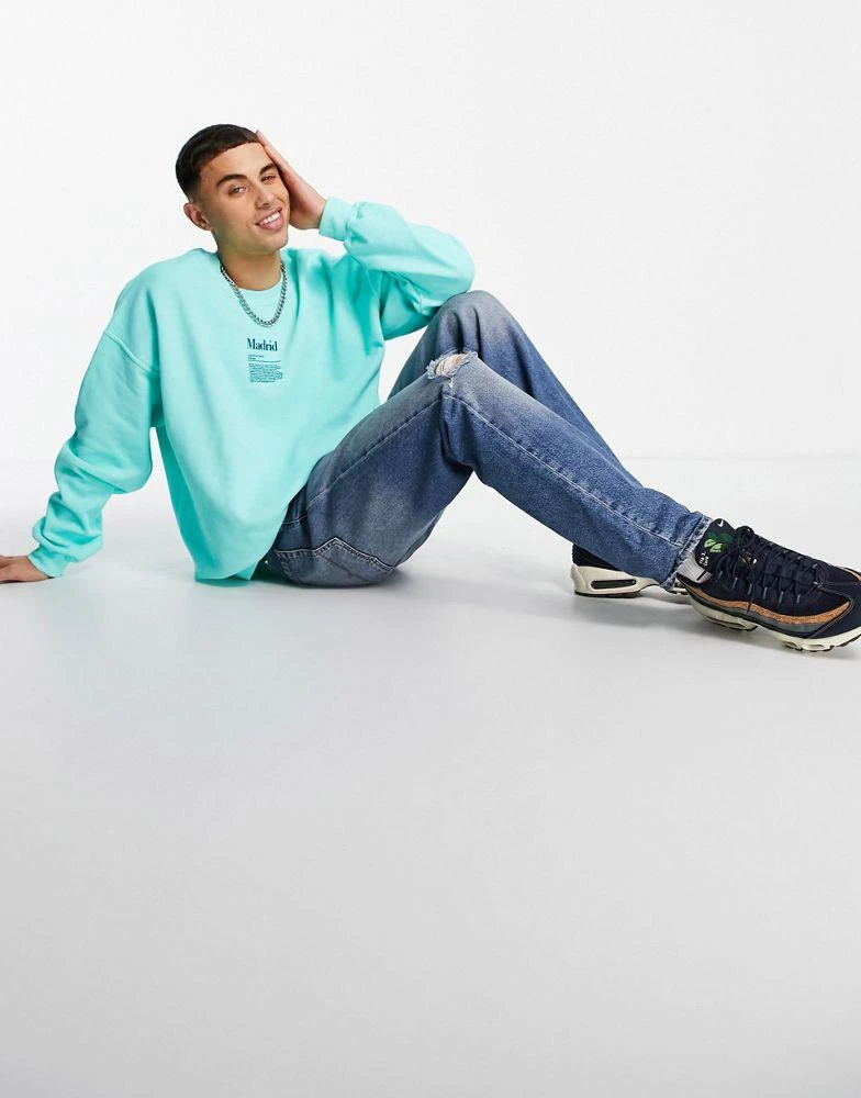 商品Topman|Topman madrid print oversized sweatshirt in teal,价格¥174,第2张图片详细描述