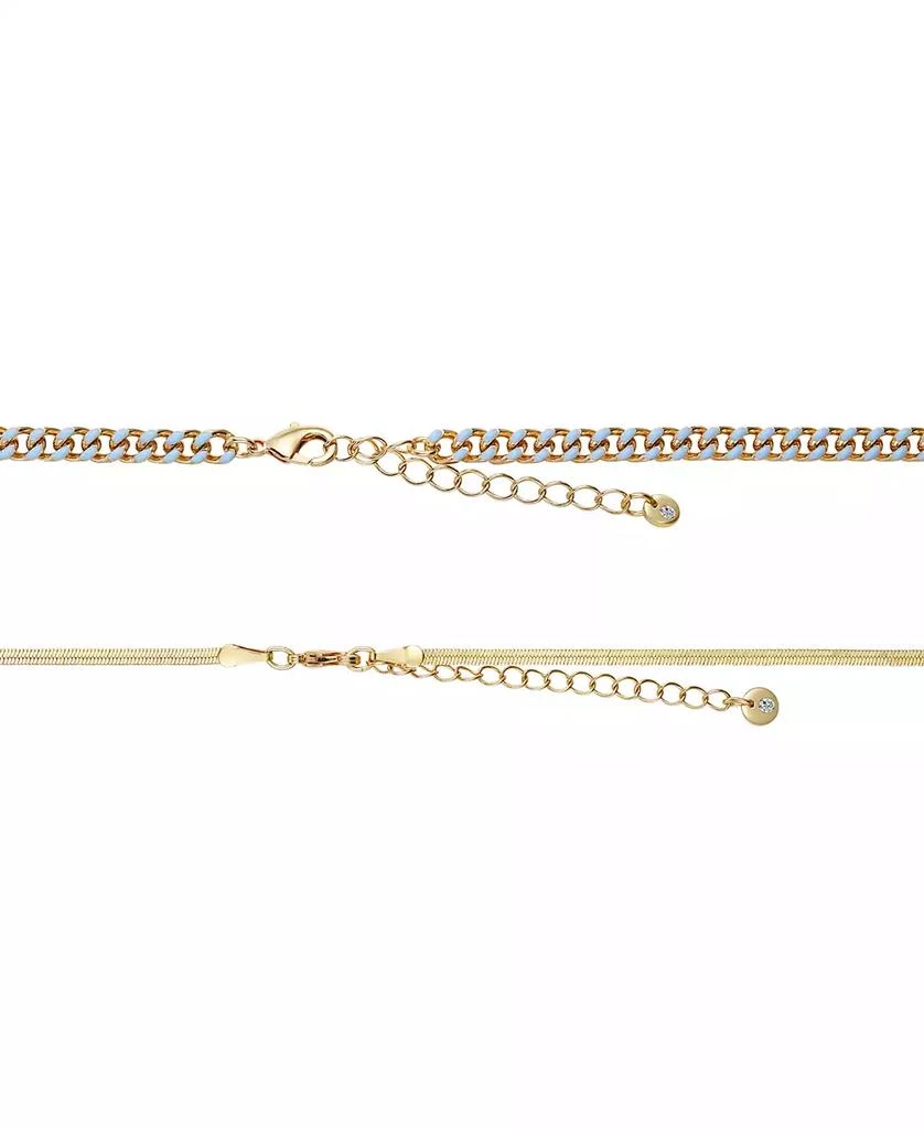 商品Unwritten|14K Gold Flash-Plated Light Blue Enamel Curb Chain and Herringbone Chain Necklace Set,价格¥113,第2张图片详细描述