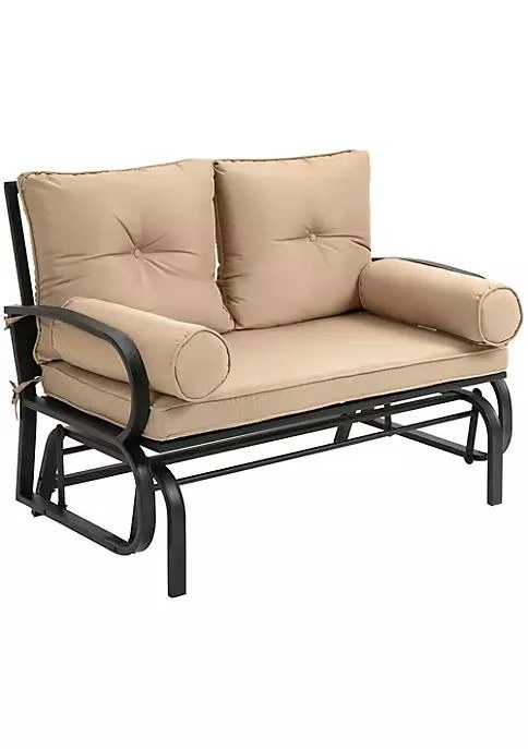 商品Outsunny|2 Person Outdoor Glider Chair Patio Double Rocking Loveseat With Steel Frame And Cushions For Backyard Garden And Porch Khaki,价格¥2155,第2张图片详细描述