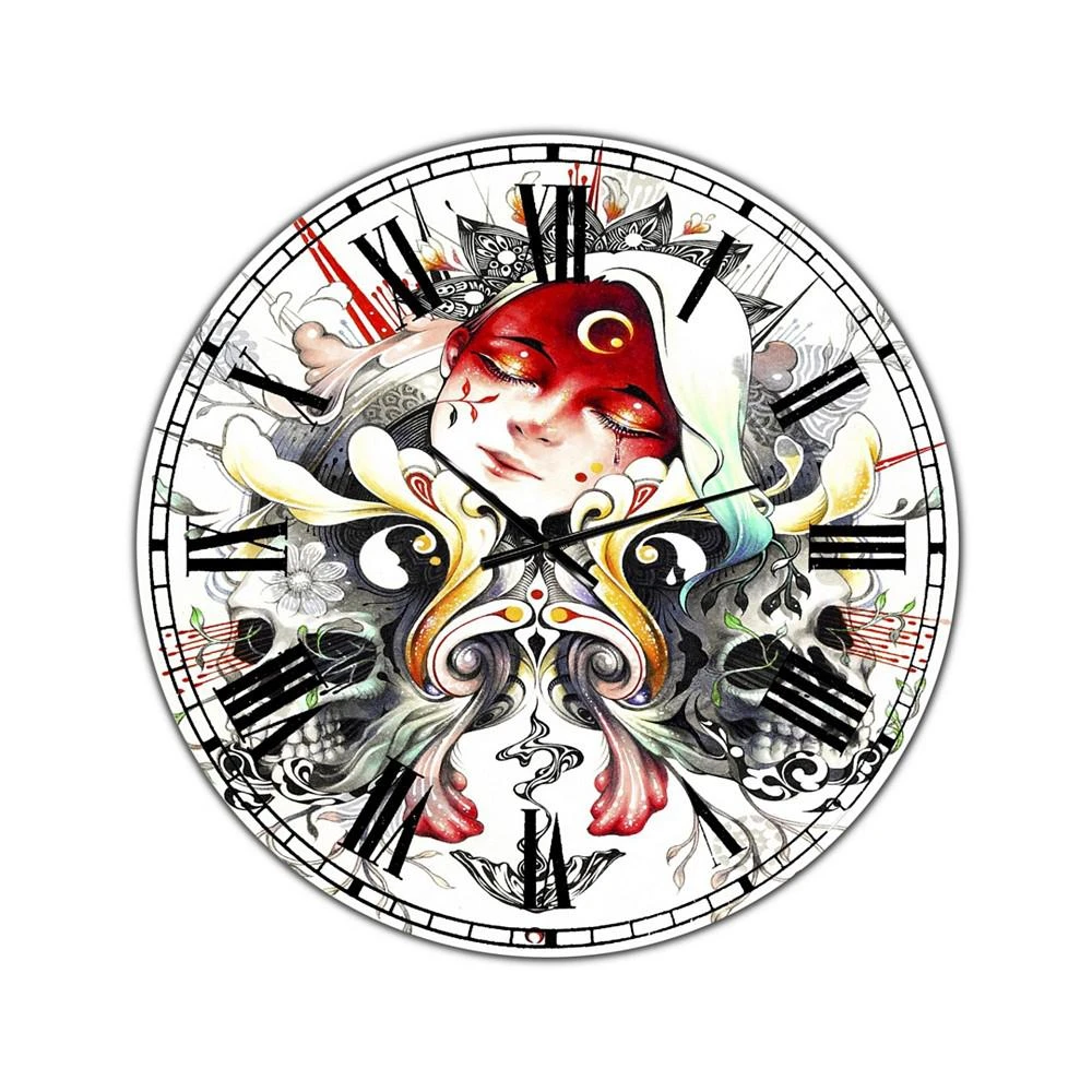 商品Designart|Sleeping Girl On Blossoming Skulls Large Modern Wall Clock - 36 x 36,价格¥2118,第1张图片