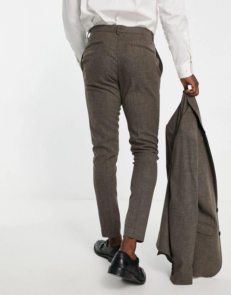 商品ASOS|ASOS DESIGN wedding super skinny suit trousers in micro texture in brown,价格¥162,第2张图片详细描述