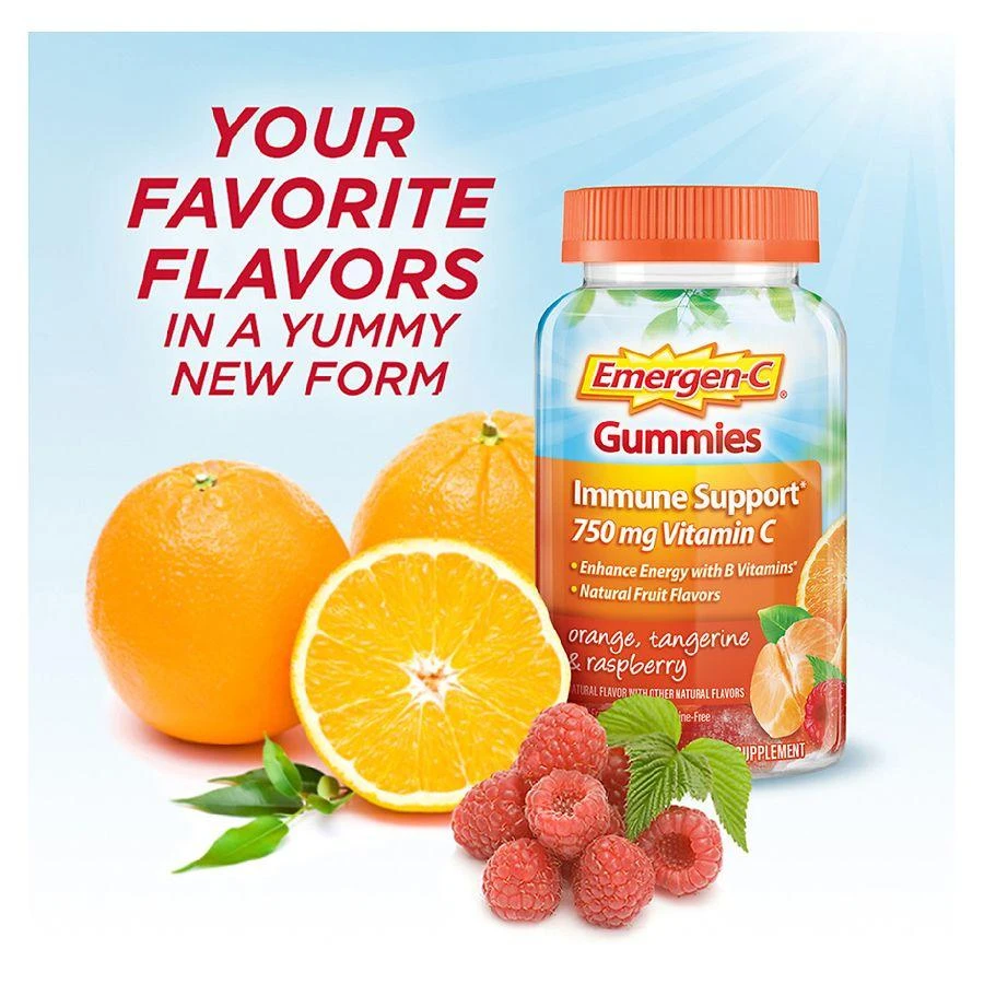 商品Emergen-C|Immune Support Gummies with 500 mg Vitamin C, Folic Acid, and B Vitamins Orange, Tangerine, Raspberry,价格¥142,第5张图片详细描述