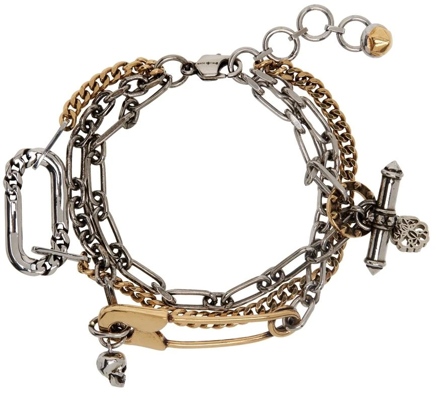 商品Alexander McQueen|Silver & Gold Safety Pin Bracelet,价格¥2370,第2张图片详细描述