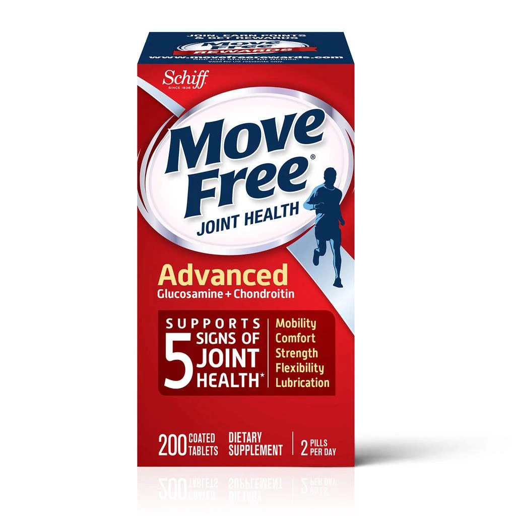 商品Move Free|Move Free Advanced Glucosamine Chondroitin + Calcium Fructoborate Joint Support Supplement, Supports Mobility Comfort Strength Flexibility & Bone - 200 Tablets (100 servings)*,价格¥269,第1张图片