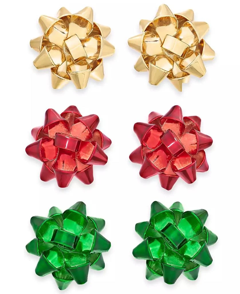 商品Charter Club|Multi-Tone 3-Pc. Set Bow Stud Earrings, Created for Macy's,价格¥62,第1张图片