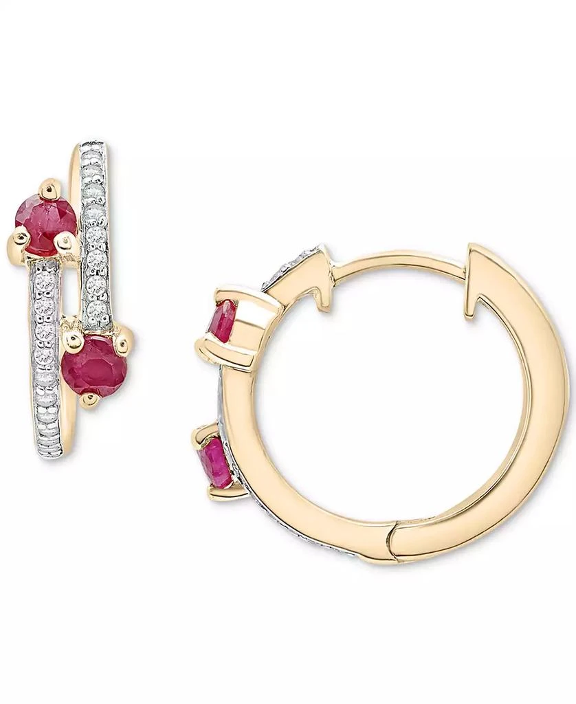 商品Macy's|Ruby (1/3 ct. t.w.) & Diamond (1/10 ct. t.w.) Bypass Small Hoop Earrings in 14k Gold-Plated Sterling Silver, 0.5",价格¥1237,第1张图片