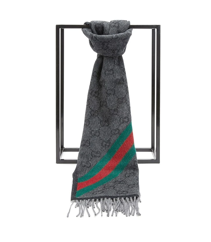 商品[国内直发] Gucci|古驰（GUCCI）古驰围巾 羊毛围巾双G流苏围巾  深灰色 厚款羊毛570603 3GB18 1466,价格¥1919,第2张图片详细描述