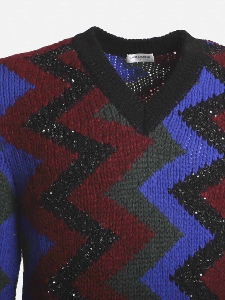 Saint Laurent Sweater With Jacquard Workmanship And Zig Zag Pattern商品第2张图片规格展示