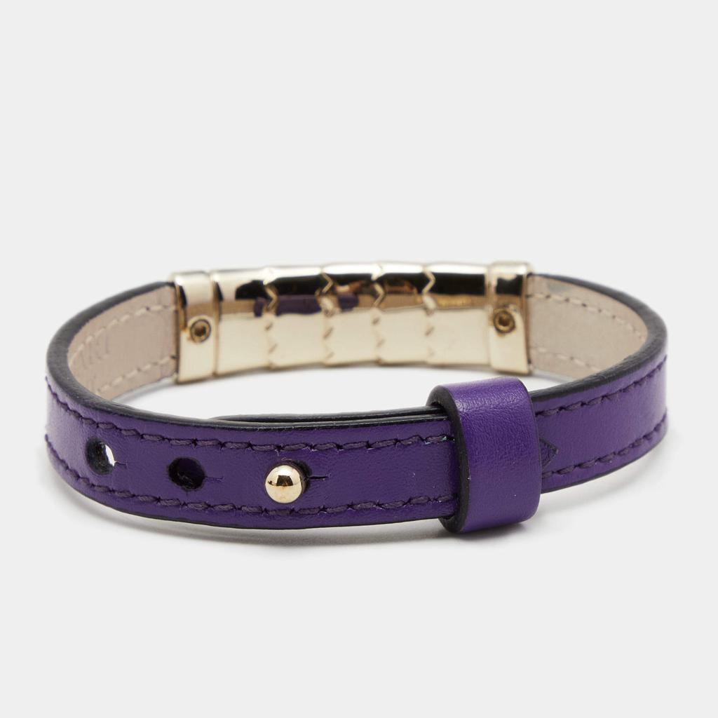 Bvlgari Scaglie Enamel Purple Leather Gold Plated Bracelet商品第3张图片规格展示