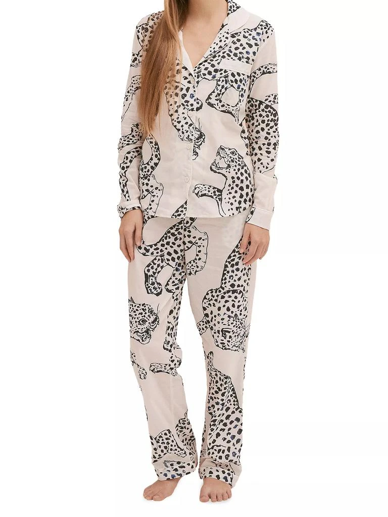 商品Desmond & Dempsey|2-Piece Jag-Print Cotton Pajama Set,价格¥1871,第2张图片详细描述