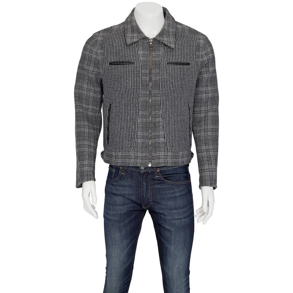 商品Salvatore Ferragamo|Salvatore Ferragamo Mens Grey Plaid Wool Jacket, Brand Size 50,价格¥5392,第1张图片